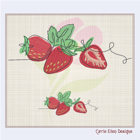 Strawberries Machine Embroidery Design | Summer Fruit Sketch | Artistic Fruit and Vegetables Embroidery | 8 Sizes (0936)