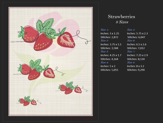 Strawberries Machine Embroidery Design | Summer Fruit Sketch | Artistic Fruit and Vegetables Embroidery | 8 Sizes (0936)