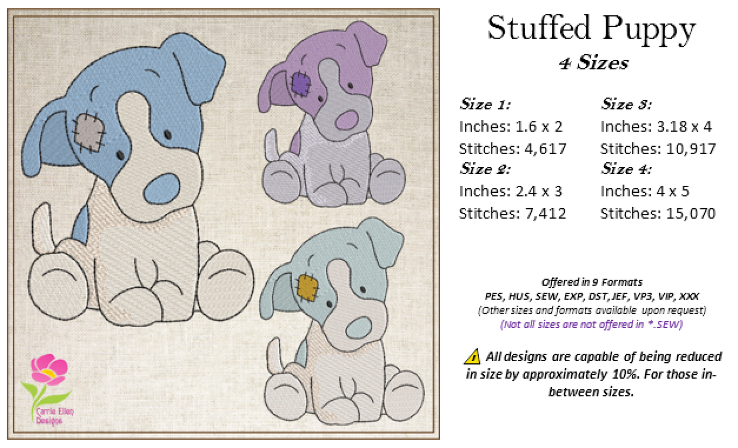 Stuffed Toy Dog Machine Embroidery Design for Babies and Kids | Vintage Plush Puppy Pattern | Blue Nose Tatty Teddy Inspired Design | 6 Sizes (0768) (Copy)