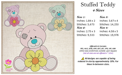 Toy Teddy Bear Machine Embroidery Design for Babies and Kids | Vintage Stuffed Animal Bear | Blue Nose Tatty Teddy Inspired | 4 Sizes (0439)