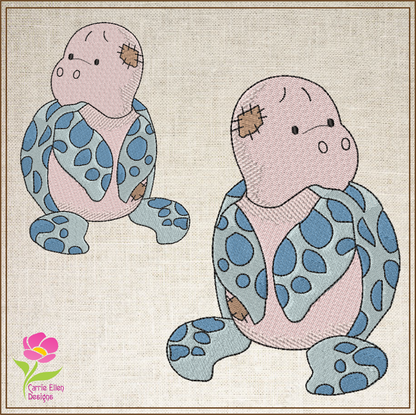 Toy Sea Turtle Machine Embroidery Design for Babies and Kids | Vintage Stuffed Animal Turtle | Blue Nose Tatty Teddy Inspired | 4 Sizes (0441)