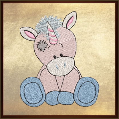 Toy Unicorn Machine Embroidery Design for Babies and Kids | Vintage Stuffed Animal Unicorn | Blue Nose Tatty Teddy Inspired | 4 Sizes (0438)