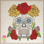 Sugar Skull with Roses Machine Embroidery Design | Day of the Dead Embroidery Pattern | Dia de Los Muertos Skull with Flowers (0555)