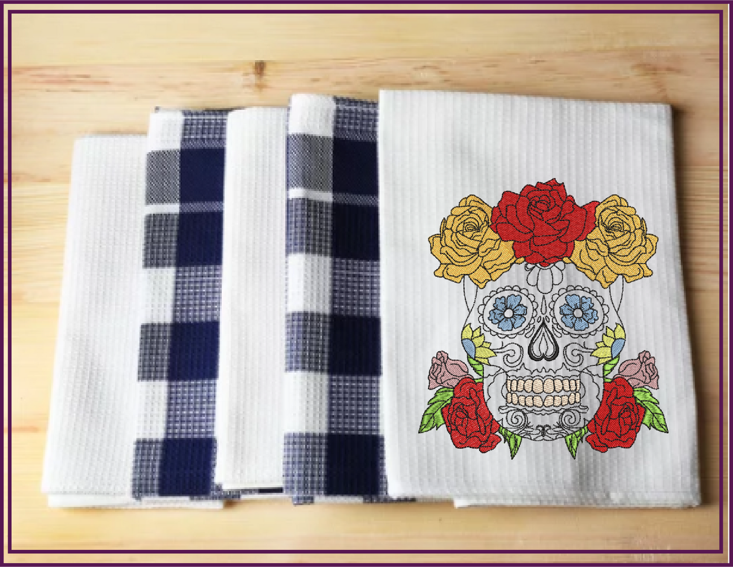 Sugar Skull with Roses Machine Embroidery Design | Day of the Dead Embroidery Pattern | Dia de Los Muertos Skull with Flowers (0555)