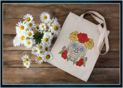 Sugar Skull with Roses Machine Embroidery Design | Day of the Dead Embroidery Pattern | Dia de Los Muertos Skull with Flowers (0555)