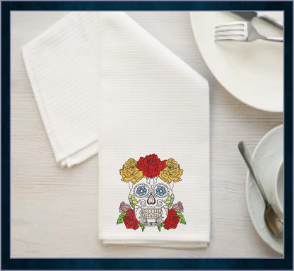 Sugar Skull with Roses Machine Embroidery Design | Day of the Dead Embroidery Pattern | Dia de Los Muertos Skull with Flowers (0555)