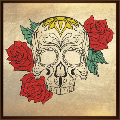 Sugar Skull with Roses Machine Embroidery Design | Day of the Dead Line Art Pattern | Dia de Los Muertos Embroidery | 6 Sizes (0573)