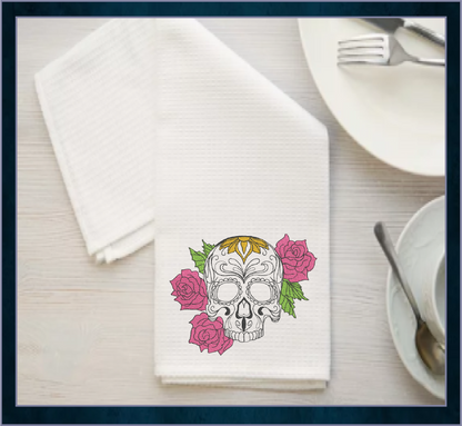 Sugar Skull with Roses Machine Embroidery Design | Day of the Dead Line Art Pattern | Dia de Los Muertos Embroidery | 6 Sizes (0573)