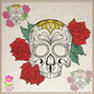 Sugar Skull with Roses Machine Embroidery Design | Day of the Dead Line Art Pattern | Dia de Los Muertos Embroidery | 6 Sizes (0573)