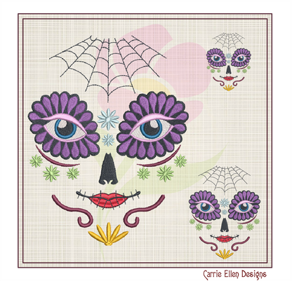 Sugar Skull Face Machine Embroidery Design | Day of the Dead Skeleton Pattern | Dia De Los Muertos Embroidery | 8 Sizes (0932)