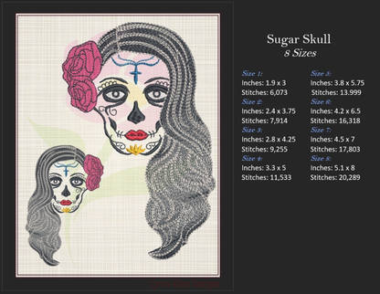 Sugar Skull Woman Machine Embroidery Design | Day of the Dead Skeleton Pattern | Dia De Los Muertos Embroidery | 8 Sizes (0933)