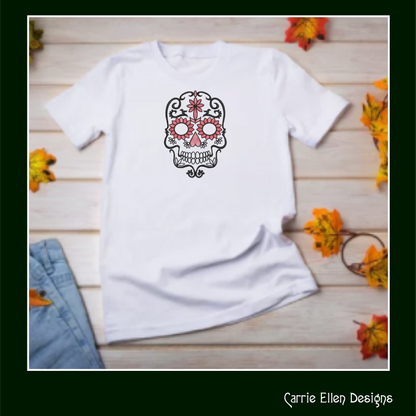 Sugar Skull Machine Embroidery Design – Dia de Los Muertos Day of the Dead, 6 Sizes (1042)