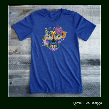 Sugar Skull with Flowers Machine Embroidery Design – Day of the Dead Pattern – 6 Sizes (1572)