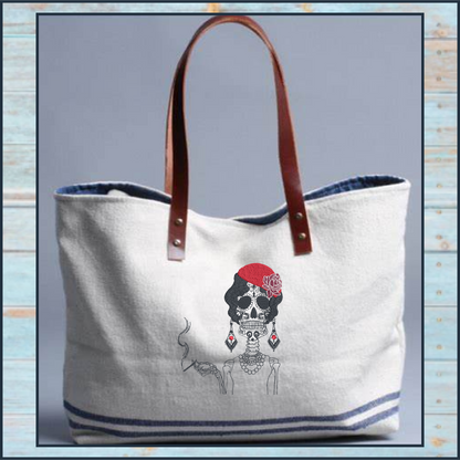 Sugar Skull Woman Machine Embroidery Design | Day of the Dead Skeleton with Classic Cigarette | Dia De Los Muertos Embroidery | 8 Sizes (0843)