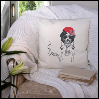 Sugar Skull Woman Machine Embroidery Design | Day of the Dead Skeleton with Classic Cigarette | Dia De Los Muertos Embroidery | 8 Sizes (0843)