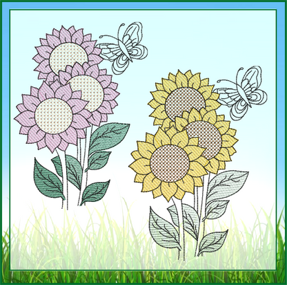Sunflower with Butterfly Machine Embroidery Design | Colorful Floral Garden Pattern | Bright Flower Embroidery | 6 Sizes (0598)