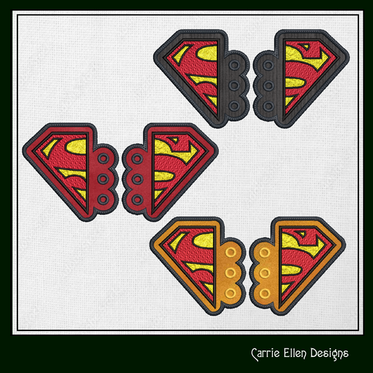 Superhero Logo Shoe Wing Machine Embroidery Design – In The Hoop Super Man Inspired Wings for Shoes and Boots – 4x4 & 5x7 Hoop (1771)