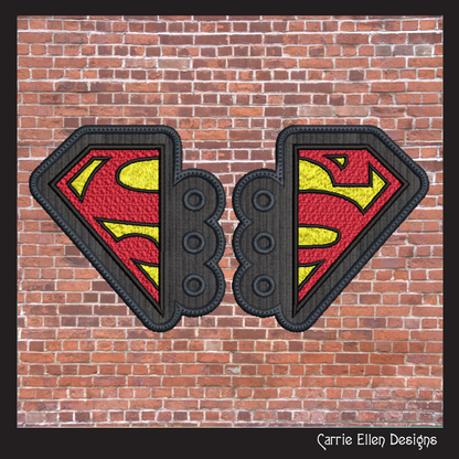 Superhero Logo Shoe Wing Machine Embroidery Design – In The Hoop Super Man Inspired Wings for Shoes and Boots – 4x4 & 5x7 Hoop (1771)