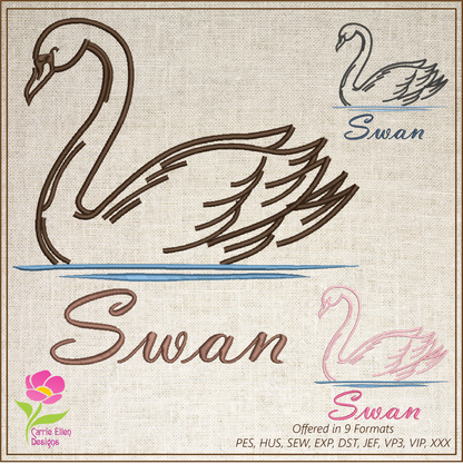 Swan Machine Embroidery Design | Graceful Swimming Bird Pattern | Ugly Duckling & Mother Goose Inspired | 8 Sizes (0617)