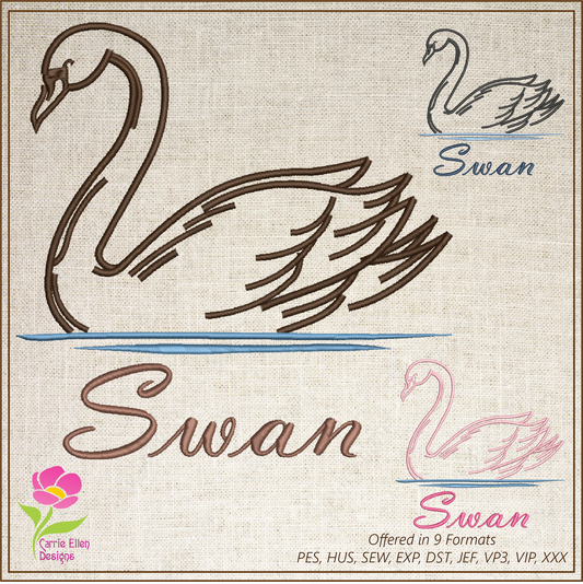 Swan Machine Embroidery Design | Graceful Swimming Bird Pattern | Ugly Duckling & Mother Goose Inspired | 8 Sizes (0617)