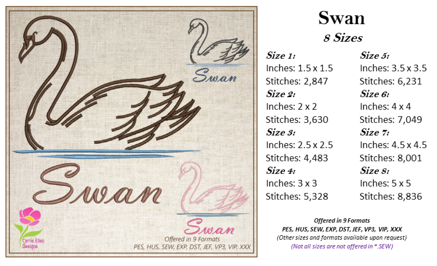 Swan Machine Embroidery Design | Graceful Swimming Bird Pattern | Ugly Duckling & Mother Goose Inspired | 8 Sizes (0617)