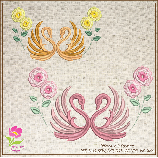 Swan Machine Embroidery Design | Fancy Floral Swan Pattern | Elegant Bird Embroidery | 8 Sizes (0620)