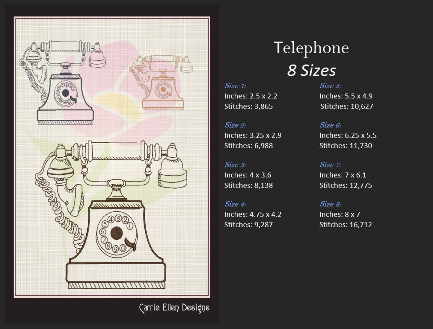 Vintage Telephone Machine Embroidery Design | Retro Rotary Phone Line Art Embroidery | 8 Sizes (0976)