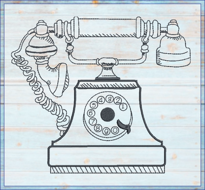 Vintage Telephone Machine Embroidery Design | Retro Rotary Phone Line Art Embroidery | 8 Sizes (0976)