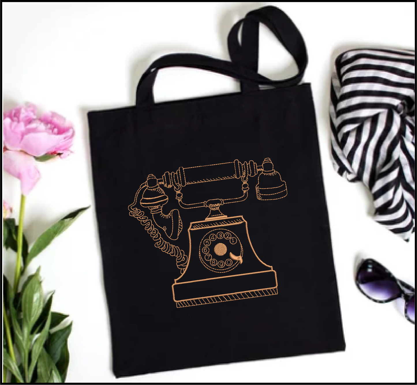 Vintage Telephone Machine Embroidery Design | Retro Rotary Phone Line Art Embroidery | 8 Sizes (0976)