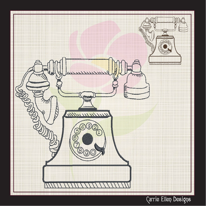 Vintage Telephone Machine Embroidery Design | Retro Rotary Phone Line Art Embroidery | 8 Sizes (0976)