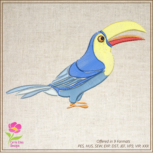 Toucan Bird Machine Embroidery Design, Tropical Toucan Bird Embroidery Design, Tropical Island Bird Pattern, 6 Sizes (0413)