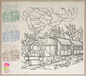 Train Scene Sketch Machine Embroidery Design – Vintage Locomotive Railroad Pattern, 6 Sizes (0554)