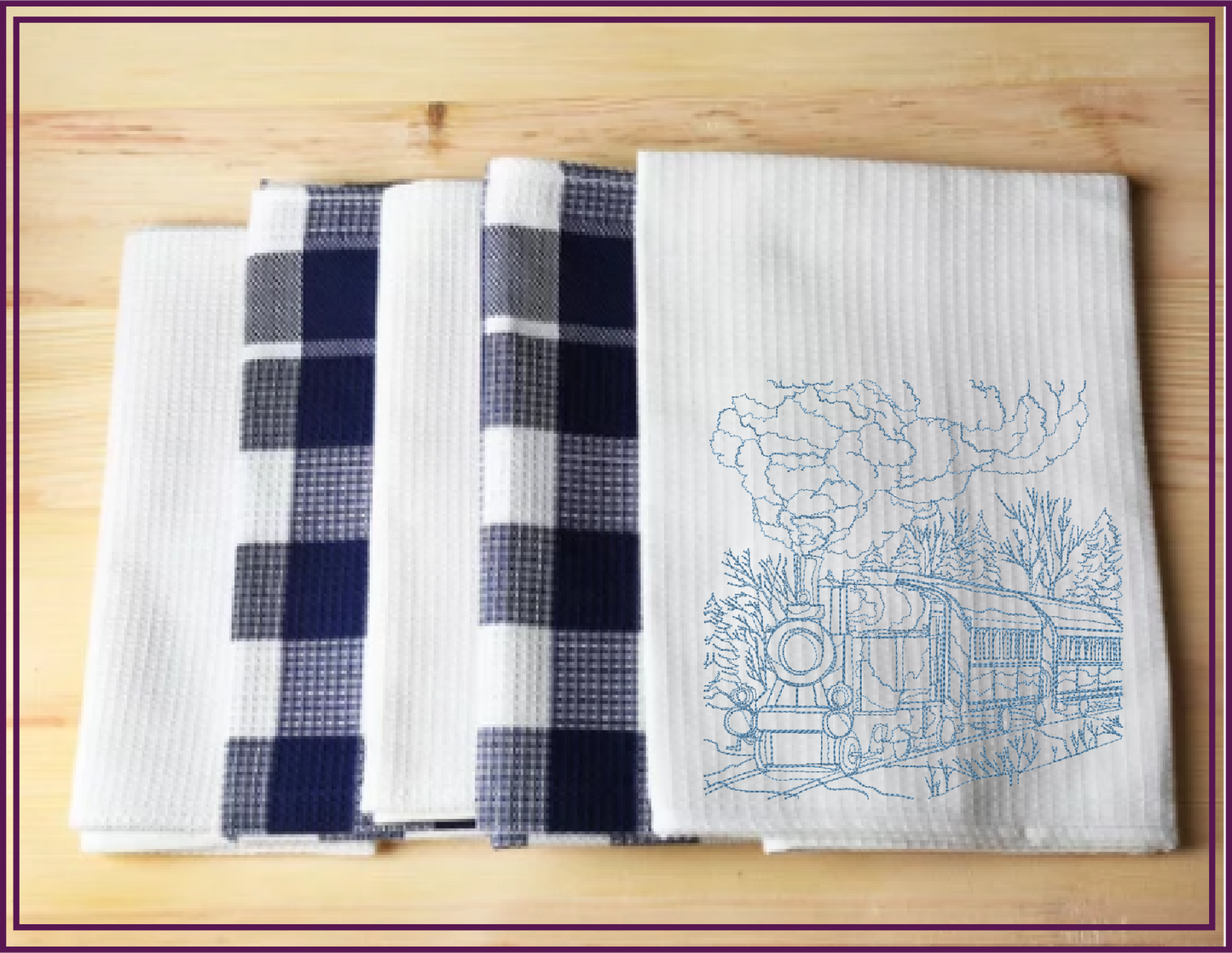 Train Scene Sketch Machine Embroidery Design – Vintage Locomotive Railroad Pattern, 6 Sizes (0554)