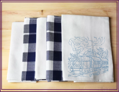 Train Scene Sketch Machine Embroidery Design – Vintage Locomotive Railroad Pattern, 6 Sizes (0554)