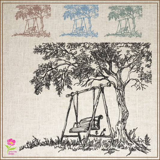 Tree Swing Sketch Machine Embroidery Design | Oak Tree Garden Line Art | 6 Sizes (0727)