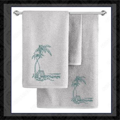 Tropical Beach Scene Machine Embroidery Sketch Design | Summer Embroidery | Beach Chair Pattern | 6 Sizes (0733)