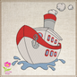Tugboat Machine Embroidery Design – 8 Sizes | Colorful Cartoon Tugboat, Kids Toy Boat Stitch Pattern (0118)