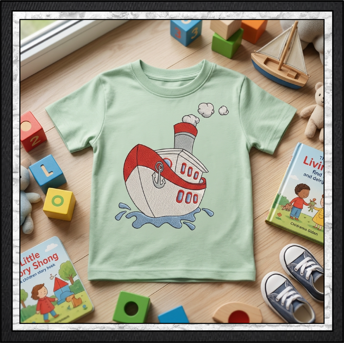 Tugboat Machine Embroidery Design | Colorful Cartoon Tugboat, 8 Sizes (0118)