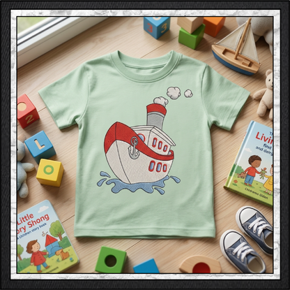 Tugboat Machine Embroidery Design | Colorful Cartoon Tugboat, 8 Sizes (0118)