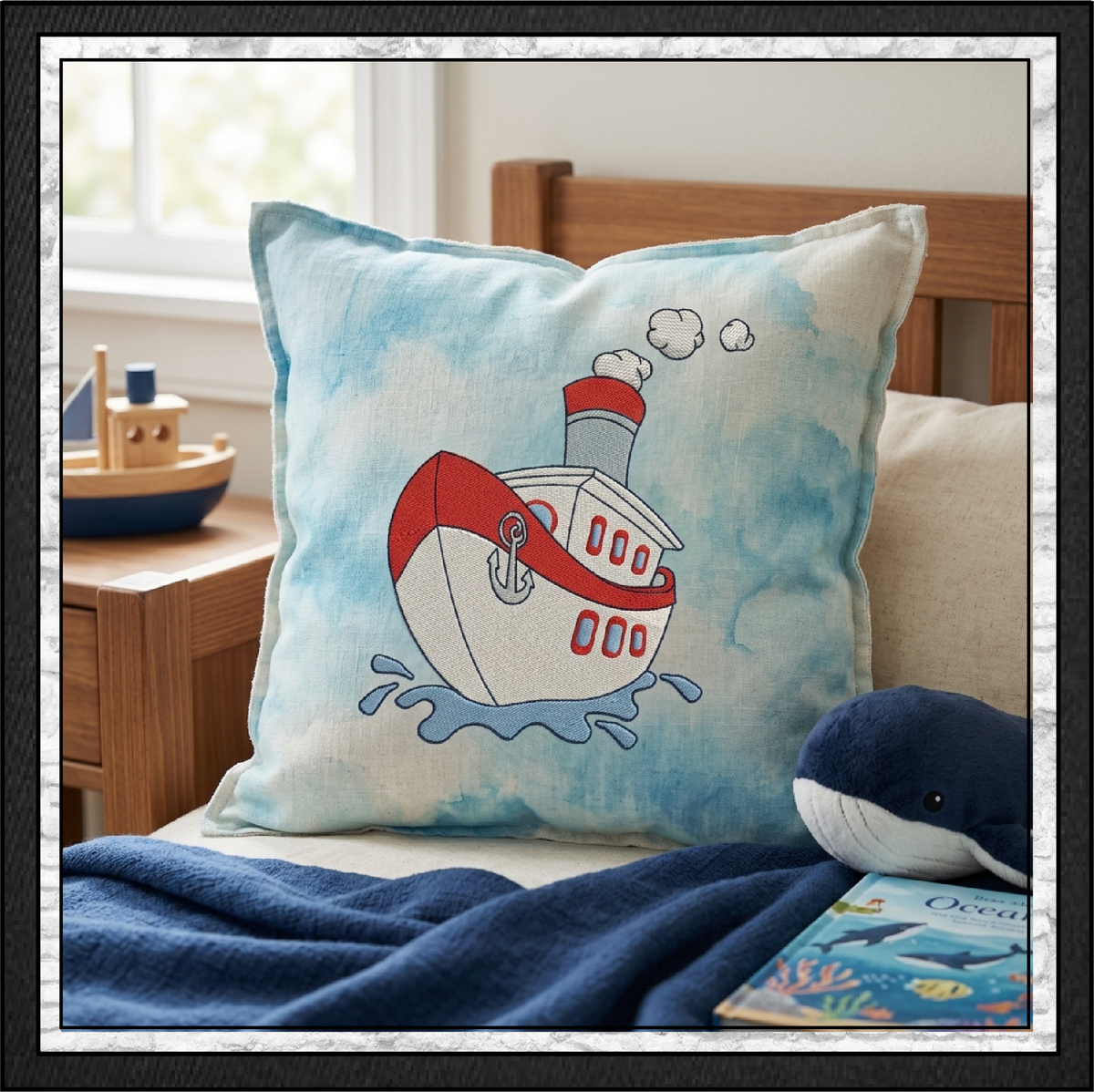 Tugboat Machine Embroidery Design | Colorful Cartoon Tugboat, 8 Sizes (0118)