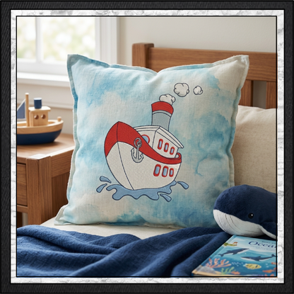 Tugboat Machine Embroidery Design | Colorful Cartoon Tugboat, 8 Sizes (0118)