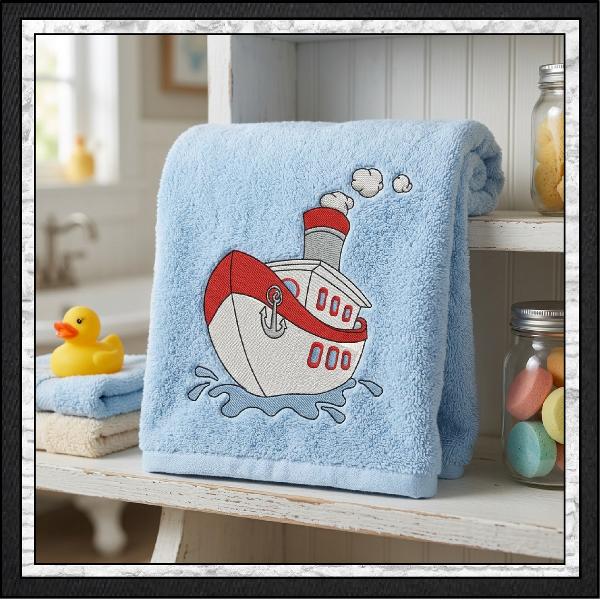 Tugboat Machine Embroidery Design | Colorful Cartoon Tugboat, 8 Sizes (0118)
