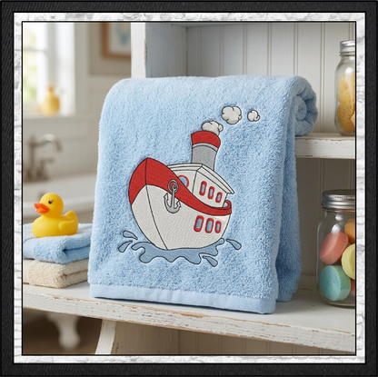 Tugboat Machine Embroidery Design | Colorful Cartoon Tugboat, 8 Sizes (0118)