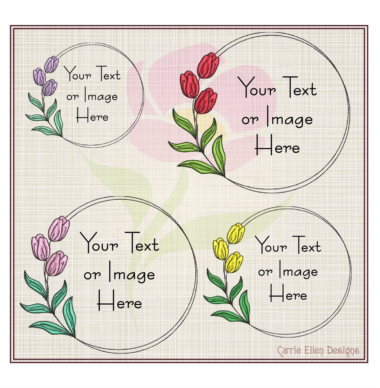 Tulip Frame Machine Embroidery Design | Wreath Frame for Monograms | Floral Embroidery Design Elements | 8 Sizes (0828)