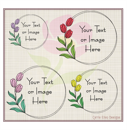 Tulip Frame Machine Embroidery Design | Wreath Frame for Monograms | Floral Embroidery Design Elements | 8 Sizes (0828)
