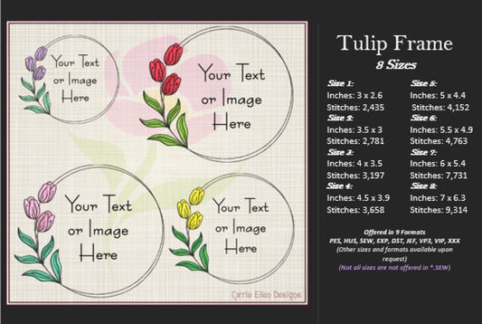 Tulip Frame Machine Embroidery Design | Wreath Frame for Monograms | Floral Embroidery Design Elements | 8 Sizes (0828)