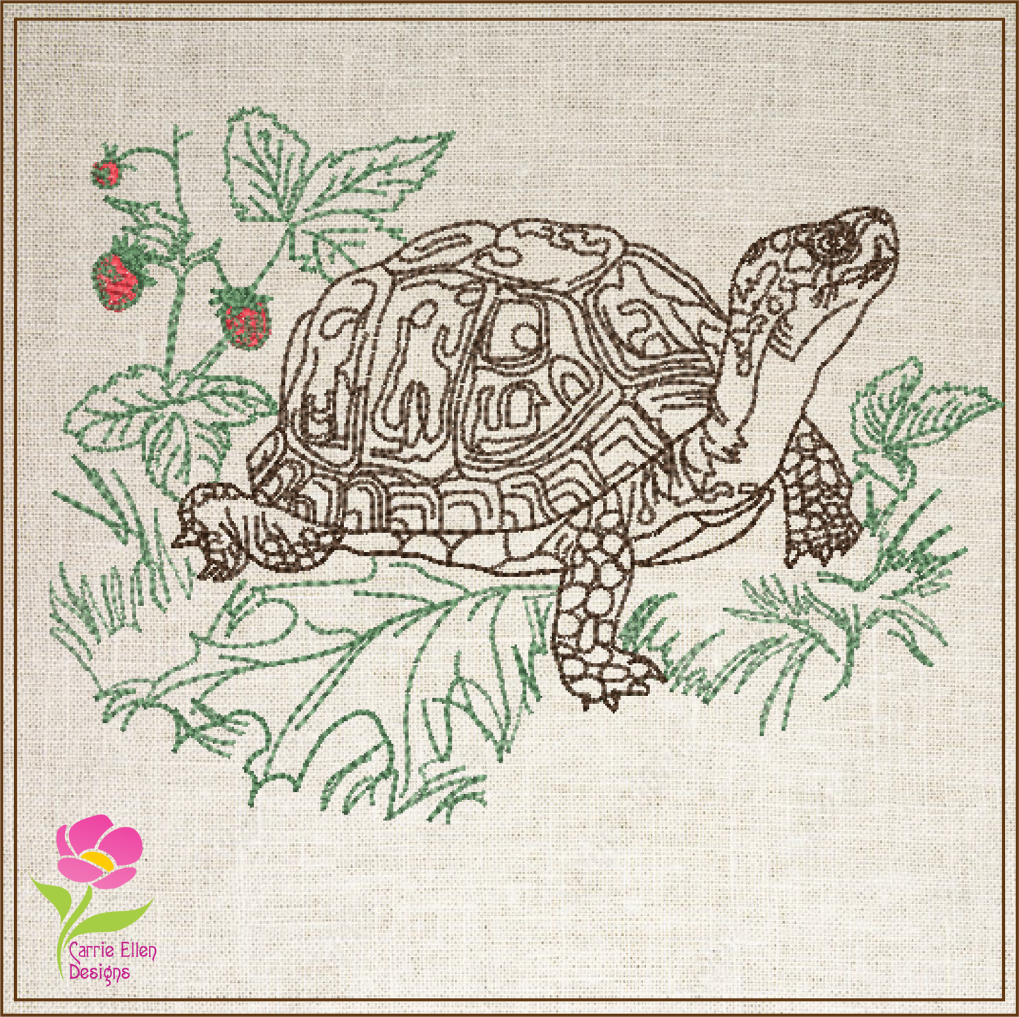 Turtle Machine Embroidery Design, Tortoise Sketch Embroidery Design, Redwork Line Art Animal Pattern, 4 Sizes (0444)