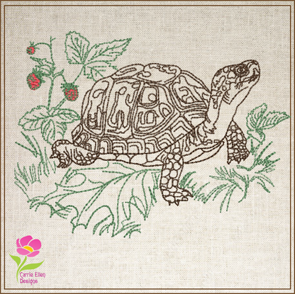 Turtle Machine Embroidery Design, Tortoise Sketch Embroidery Design, Redwork Line Art Animal Pattern, 4 Sizes (0444)