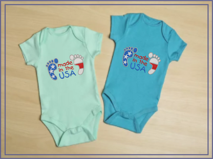 Made in the USA Baby Feet Machine Embroidery Design – Newborn, Baby, and Toddler Embroidery – Patriotic Baby Bib & Onesie Design – 8 Sizes (0226)