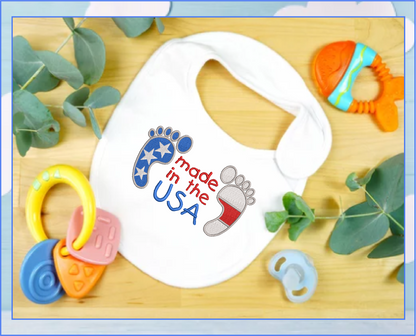 Made in the USA Baby Feet Machine Embroidery Design – Newborn, Baby, and Toddler Embroidery – Patriotic Baby Bib & Onesie Design – 8 Sizes (0226)